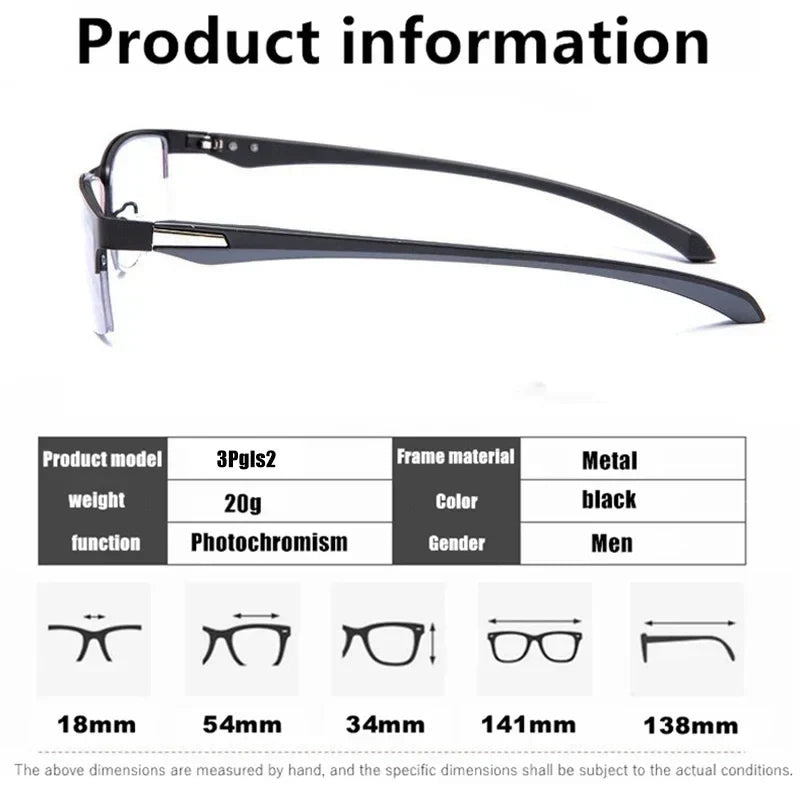 Progressive Multifocal Photochromic Reading Glasses – Anti-Blue Light Half Frame for Men with Presbyopia & Far Sight Protection