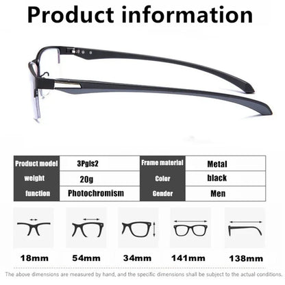 Progressive Multifocal Photochromic Reading Glasses – Anti-Blue Light Half Frame for Men with Presbyopia & Far Sight Protection