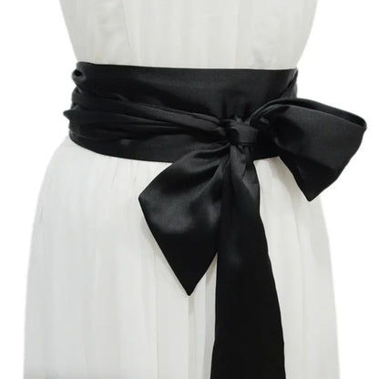 New Ladies' Belt – Burgundy & Black Silk Wide Waist Seal with Long Ice Silk Lace, Soft Fashion Accessories Belt