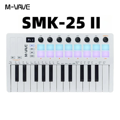 M-VAVE SMK-25 II MIDI Pad Controller Keyboard – 25 Key USB Mini, 16 RGB Drum Pads, 8 Knobs, Music Production Software Included