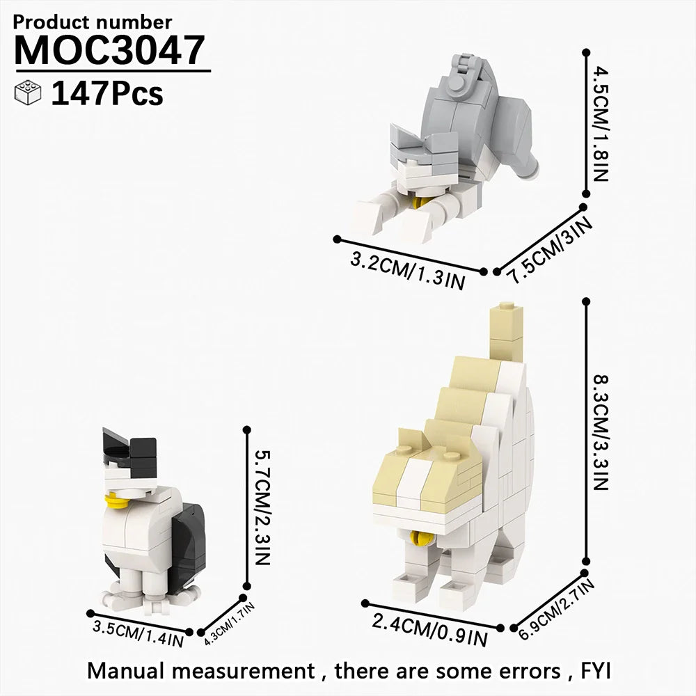 MOOXI Animal Series 62PCS MOC Cat Figures – DIY Building Blocks Educational Toys for Kids, Birthday Gift MOC3042-3045