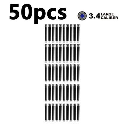 50/100pcs Fountain Pen Ink Cartridges – Black, Blue & Red Refill Set (2.6/3.4mm Bore) High-Quality