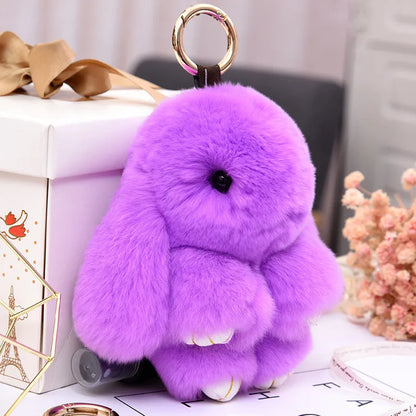 Fluffy Rabbit Fur Pompon Keychain – Cute Bunny Bag and Car Key Ring for Women and Girls