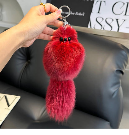 2024 Cute Real Fox Fur Plush Keychain – Pompom Bag Pendant & Car Key Ring Toy for Girls