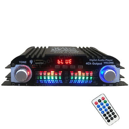 1600W Peak Power HiFi 4-Channel Digital Audio Amplifier – Bluetooth Karaoke Player with FM Radio & Remote Control