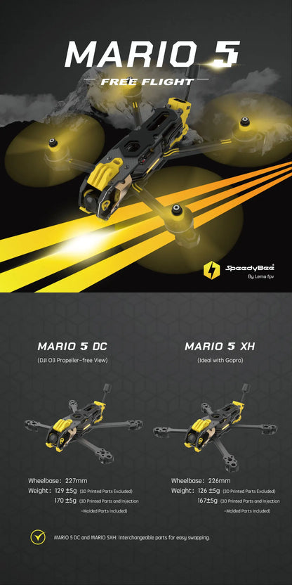 SpeedyBee Mario 5 O4 DC/XH Carbon Fiber Frame Kit – FPV Freestyle RC Racing Drone