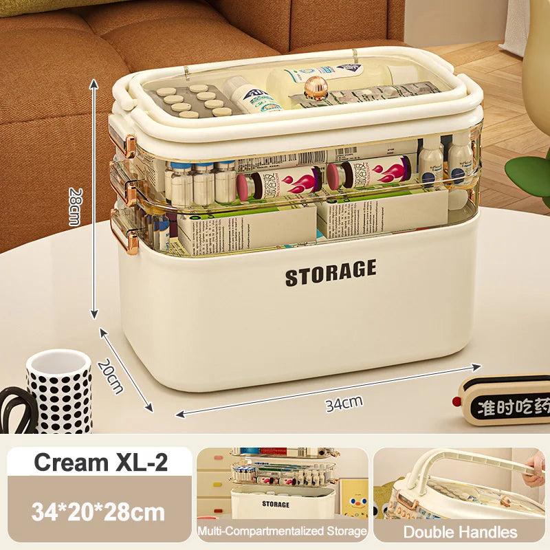 3/4-Layer Large Capacity Medicine Organizer Box – Portable Family First Aid Kit & Pill Storage Container