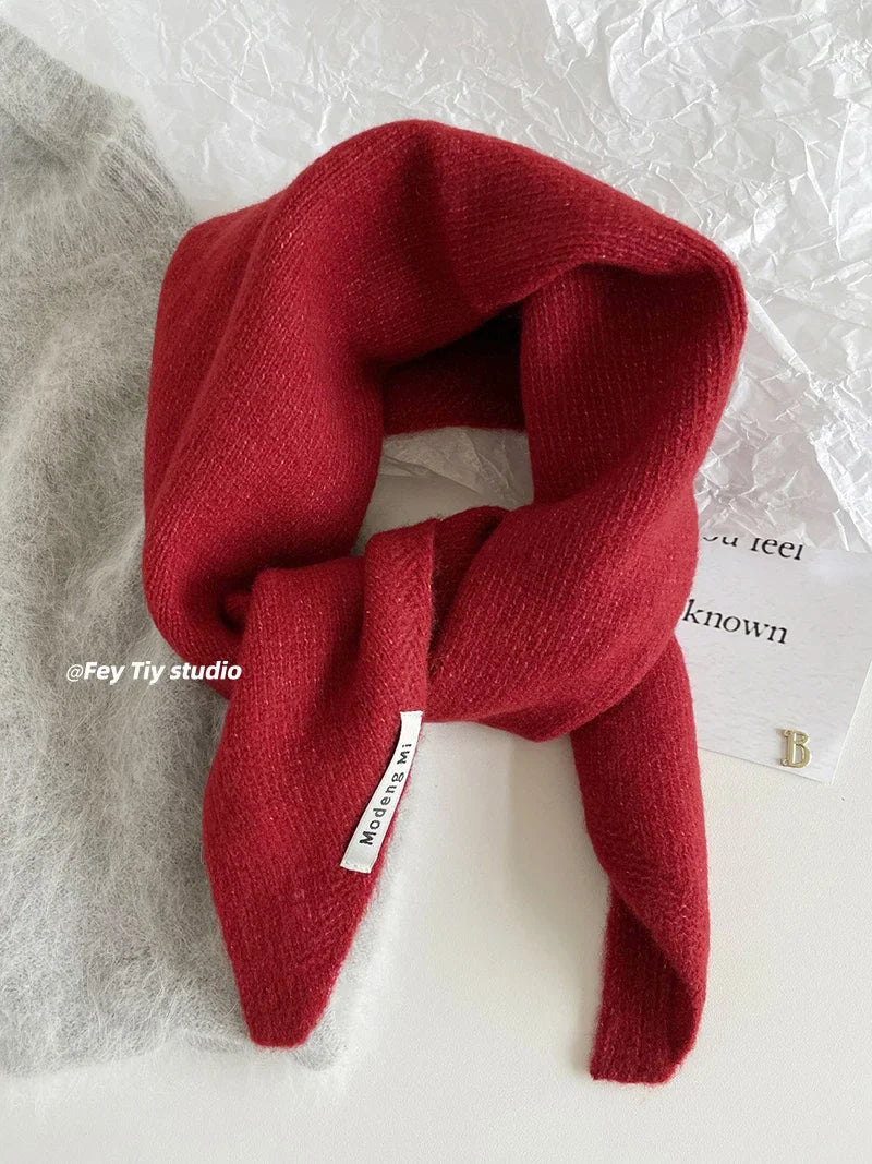 British Korean Style Wool Knitted Triangular Scarf – Multi-Functional Headscarf, Warm Knit Scarf for Women