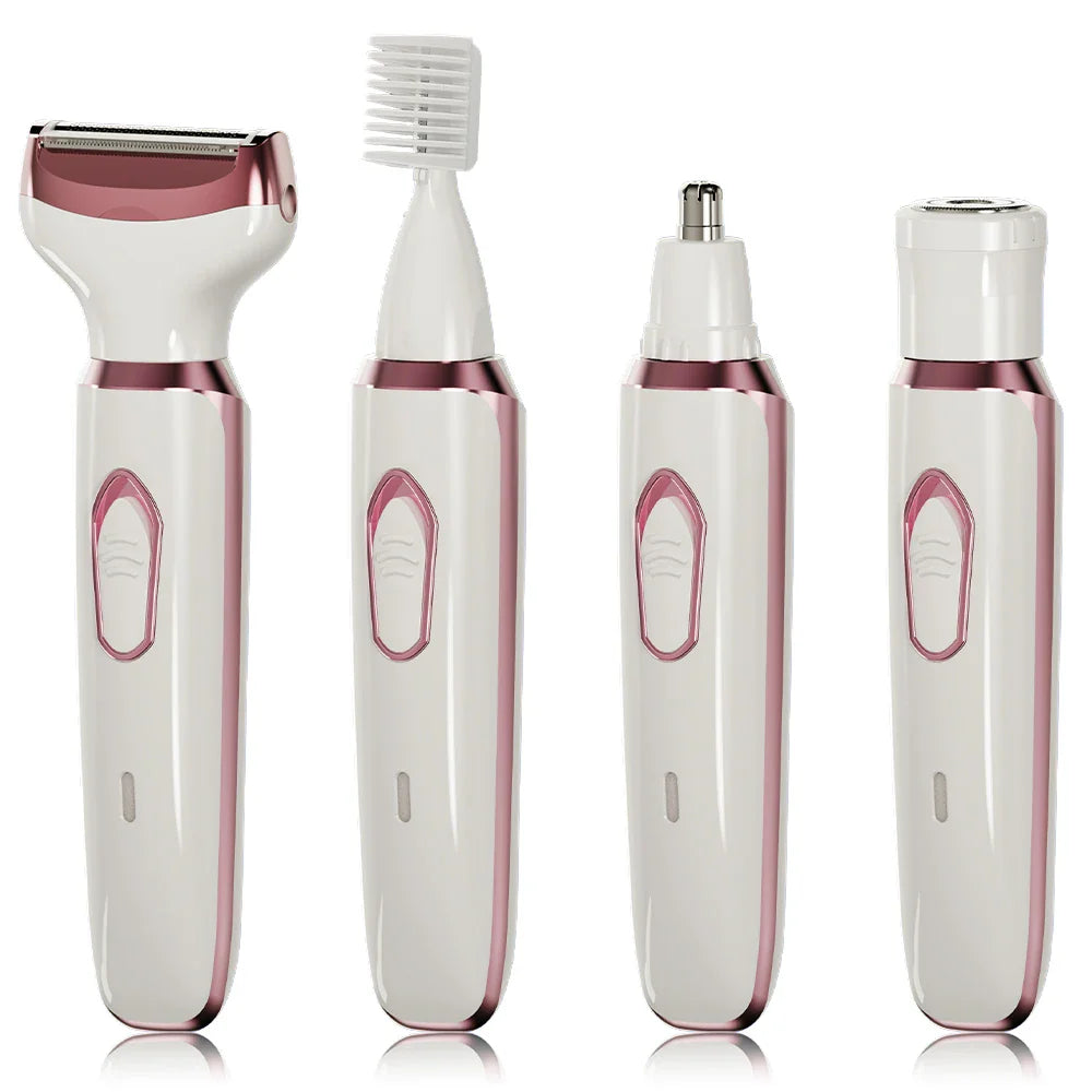 4-in-1 Rechargeable Electric Razor for Women – Wet & Dry Painless Trimmer for Face, Nose, Legs, Underarm & Bikini