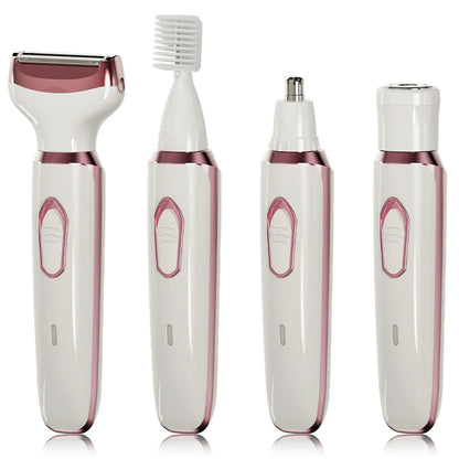 4-in-1 Rechargeable Electric Razor for Women – Wet & Dry Painless Trimmer for Face, Nose, Legs, Underarm & Bikini