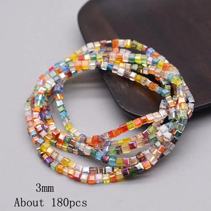 Pink Czech Glass Crystal Beads - 3mm 4mm 5mm Cube Square Candy Seed Beads for DIY Jewelry Making Charms