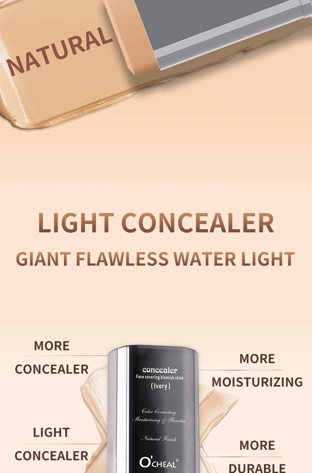 Ocheal Foundation and Contour Stick – Long-Wear Lightweight Concealer, Bronzer, and Brightening Makeup Pen
