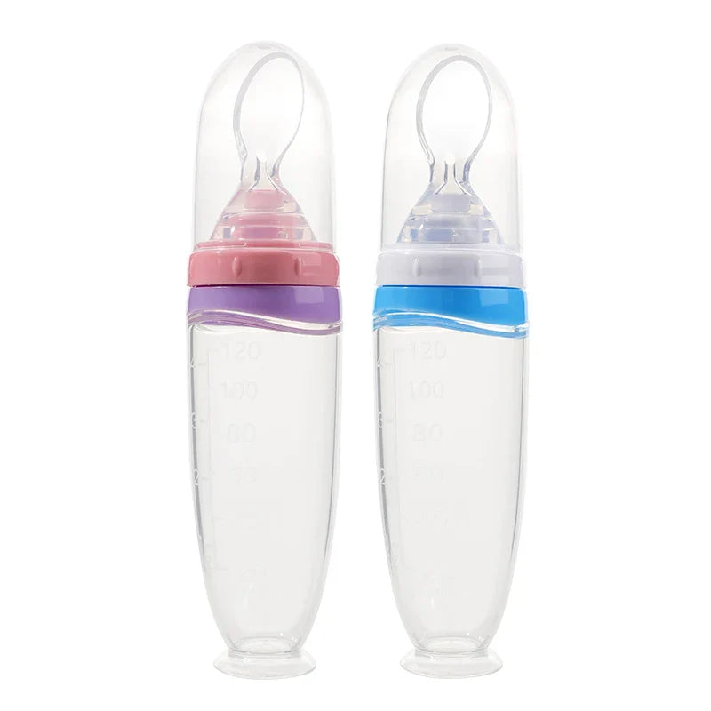 120ml Infant Silicone Food Squeeze Feeder – Baby Fruit Puree & Rice Paste Dispenser with Detachable Spoon