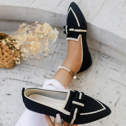 2024 Women’s Knitted Flats – Breathable Slip-On Pointed Toe Loafers, Comfortable Casual Walking Shoes in Solid Colors