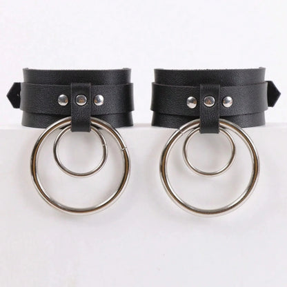 Metal Ring Ankle Strap - PU Leather Foot Bracelet & Fashion Accessory