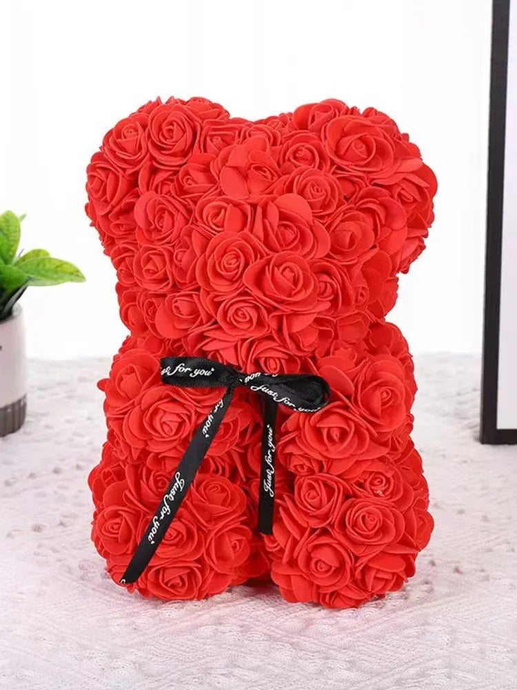 Romantic Eternal Flower Rose Bear — Creative Valentine’s Day & Christmas Gift, Wedding Decoration Hug Bear with Roses