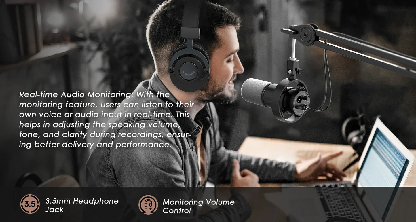 FIFINE K688W Dynamic USB/XLR Microphone — Recording Mic for PC with Gain Knob, Touch Mute, Headphone Jack, Streaming & Sound Card Use