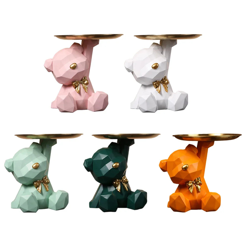Geometric Bear Key Holder – Resin Figurine for Desk & Entrance Decoration
