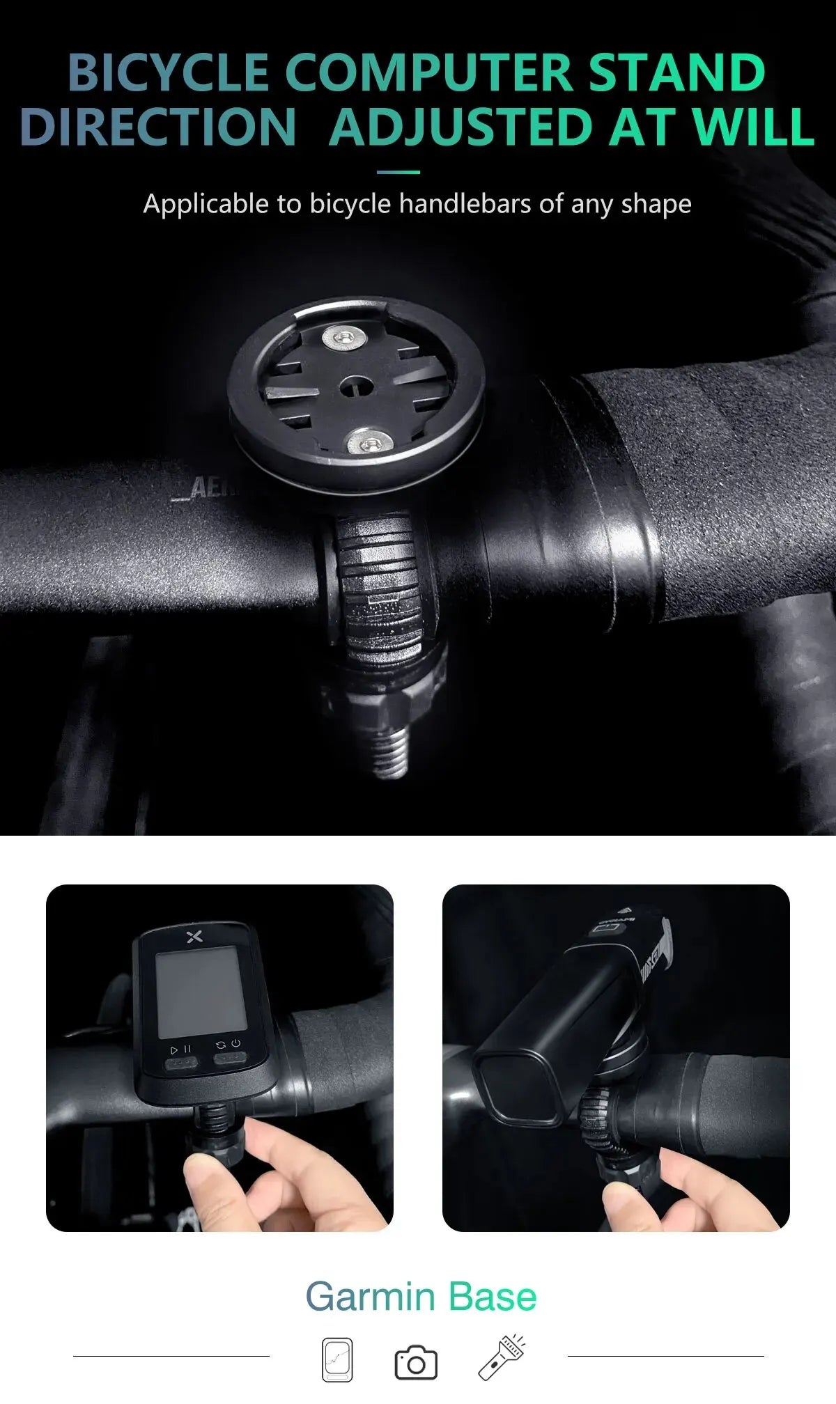 CYCLAMI S6 Bike GPS Computer Mount — Universal Rotatable Headlight & Bicycle Light Holder for Garmin, XOSS