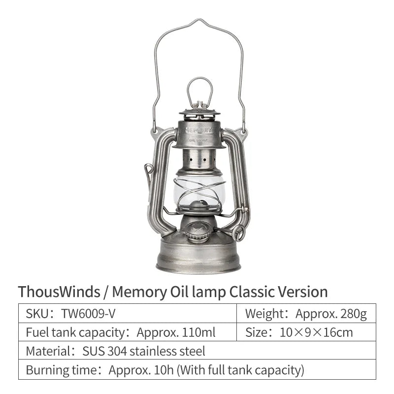 Thous Winds Memory Mini Oil Lamp – Portable Retro Camping Lantern for Hike, Picnic, and Backpacking