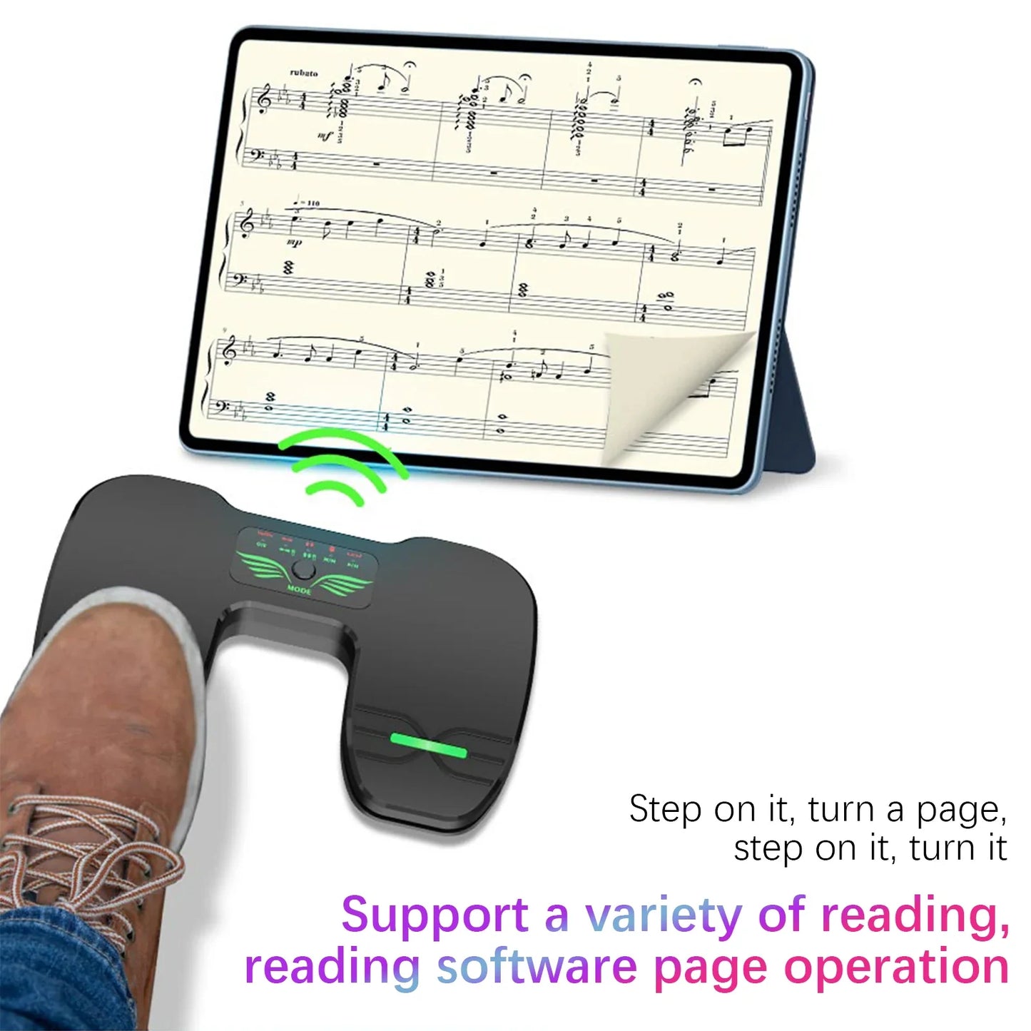 Wireless Bluetooth Page Turner Pedal — Rechargeable Foot Controller for Tablets & Smartphones