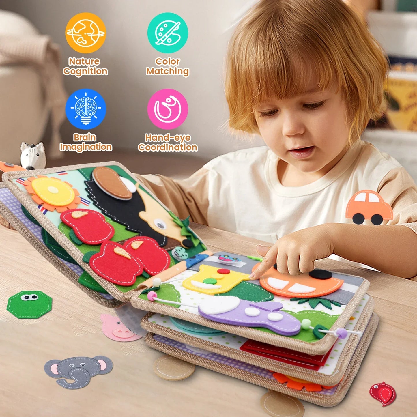 Baby Soft 3D Cloth Book – Montessori Early Learning Toy for Color Cognition & Basic Life Skills