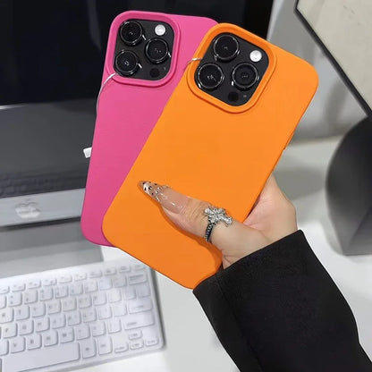Candy Color Lichee Pattern Soft Phone Case – Shockproof Cover for iPhone 11–17, Pro Max, Air, 16E, X, XS, XR