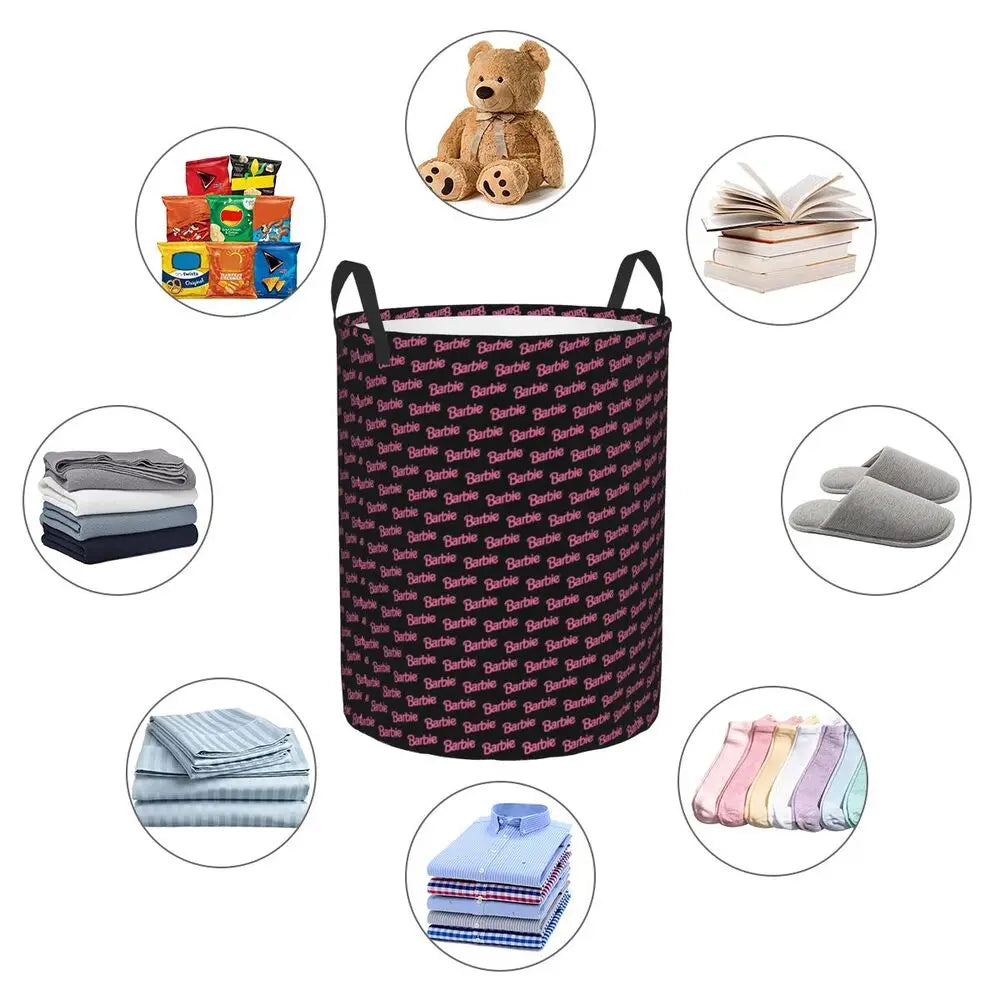 Custom Barbie Logo Laundry Basket – Collapsible Large Capacity Clothes Storage Bin, Disney Baby Hamper