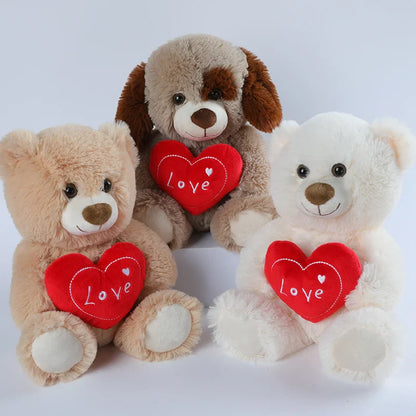30CM Cute Heart Bear Dog Plush Toy – Red Heart Print Love Stuffed Animal, Creative Valentine's Day Gift for Lovers