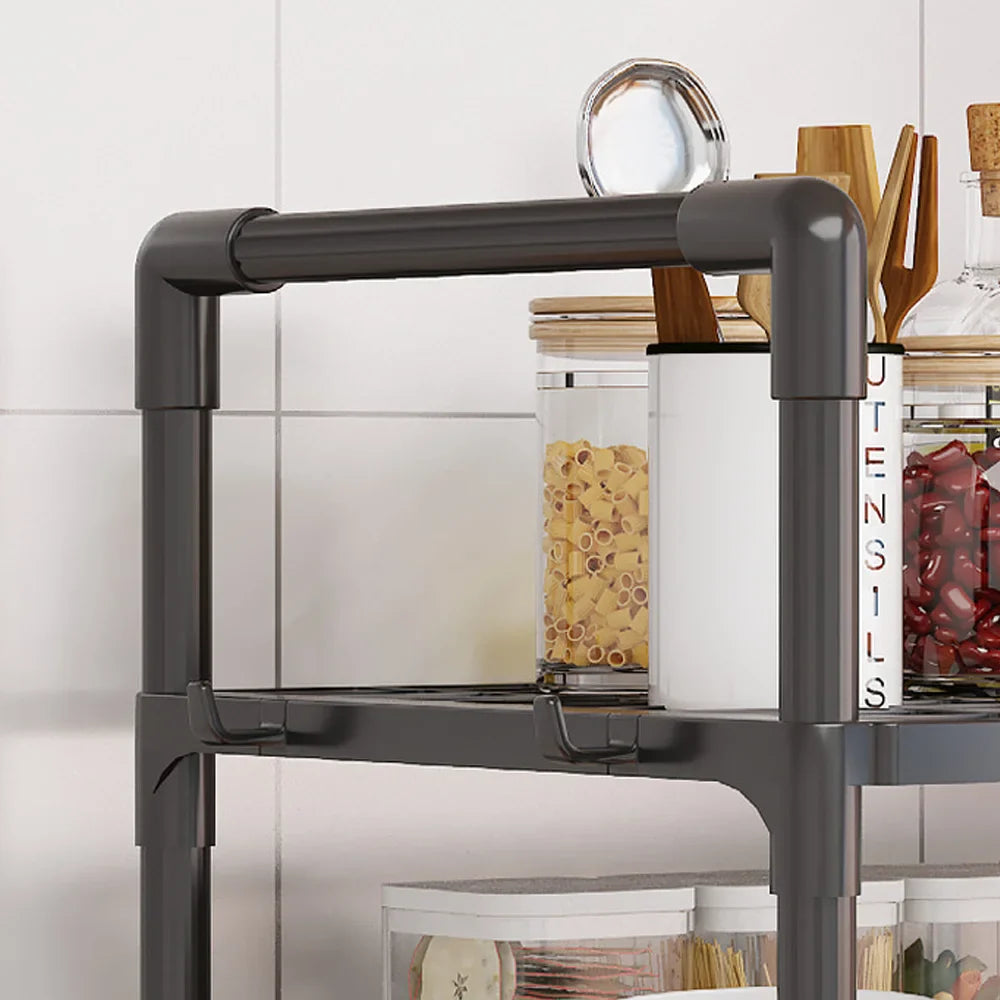 Extra Wide 2-Tier Microwave Stand — Heavy-Duty Kitchen Shelf with Handrail Hooks, Non-Slip Rack for Oven, Toaster & Spices