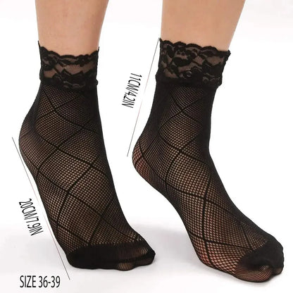 5 Pairs Vintage Lace Women's Socks: Summer Mesh Elastic Ankle Socks - Versatile Lolita Fishing Net Black Socks