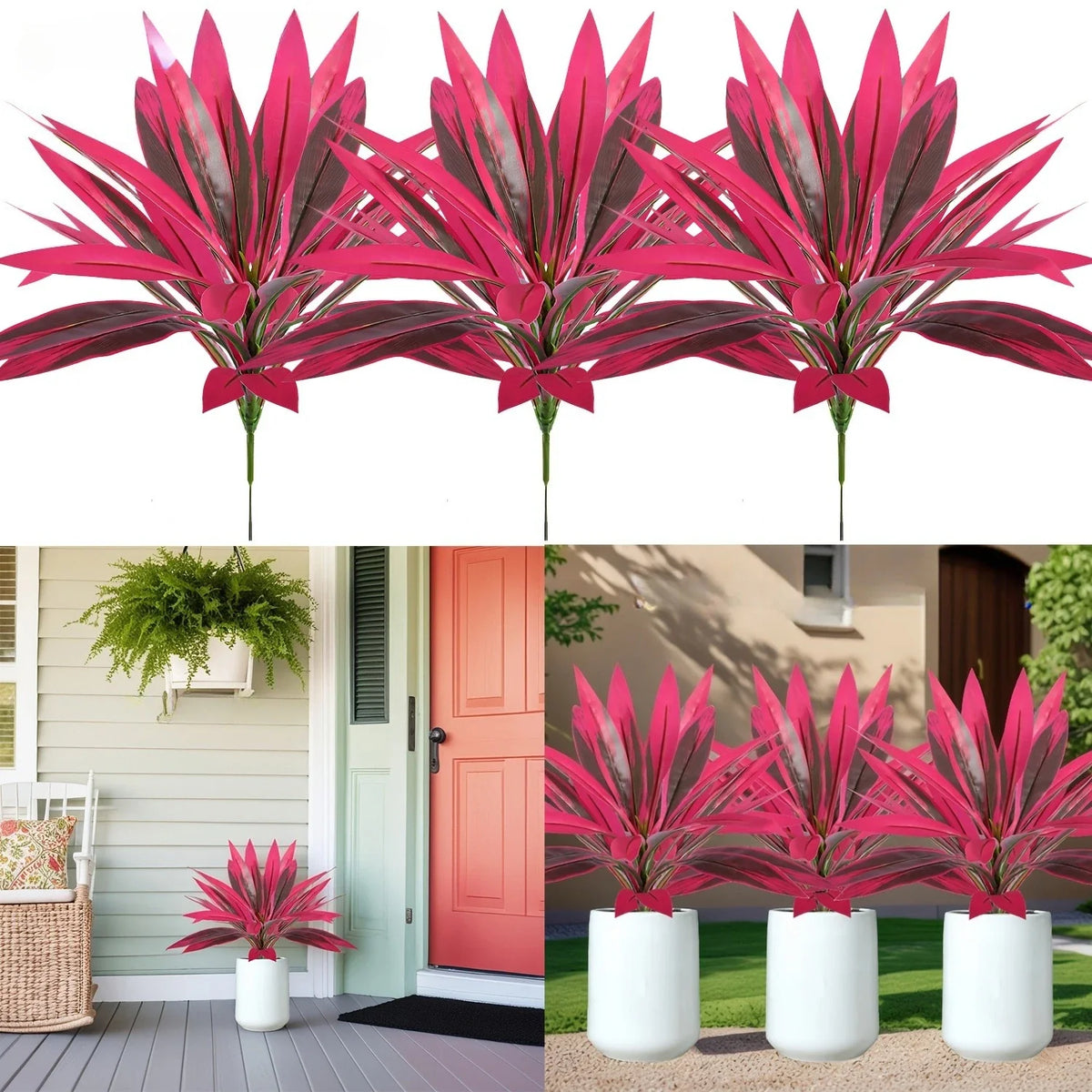 UV Resistant Artificial Tropical Plants – Outdoor Fake Boston Fern, Agave & Hosta Potted Shrubs for Patio, Porch & Garden Decor