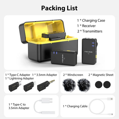 FULAI M X5 Wireless Lavalier Microphone – Quick Noise-Cancellation System for DSLR, iPhone, Android & YouTube Recording