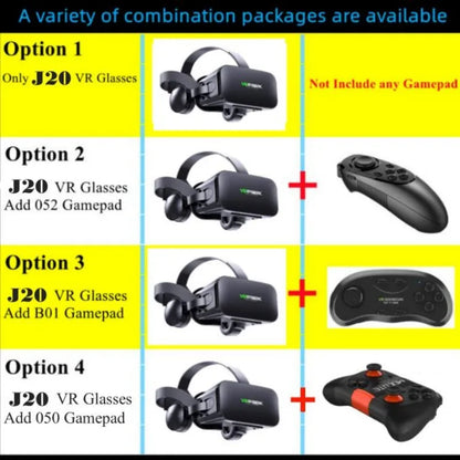 Original J20 4K VR Headset - 3D Virtual Reality Glasses Box with Stereo & Rocker for iOS/Android Phones up to 6.7"