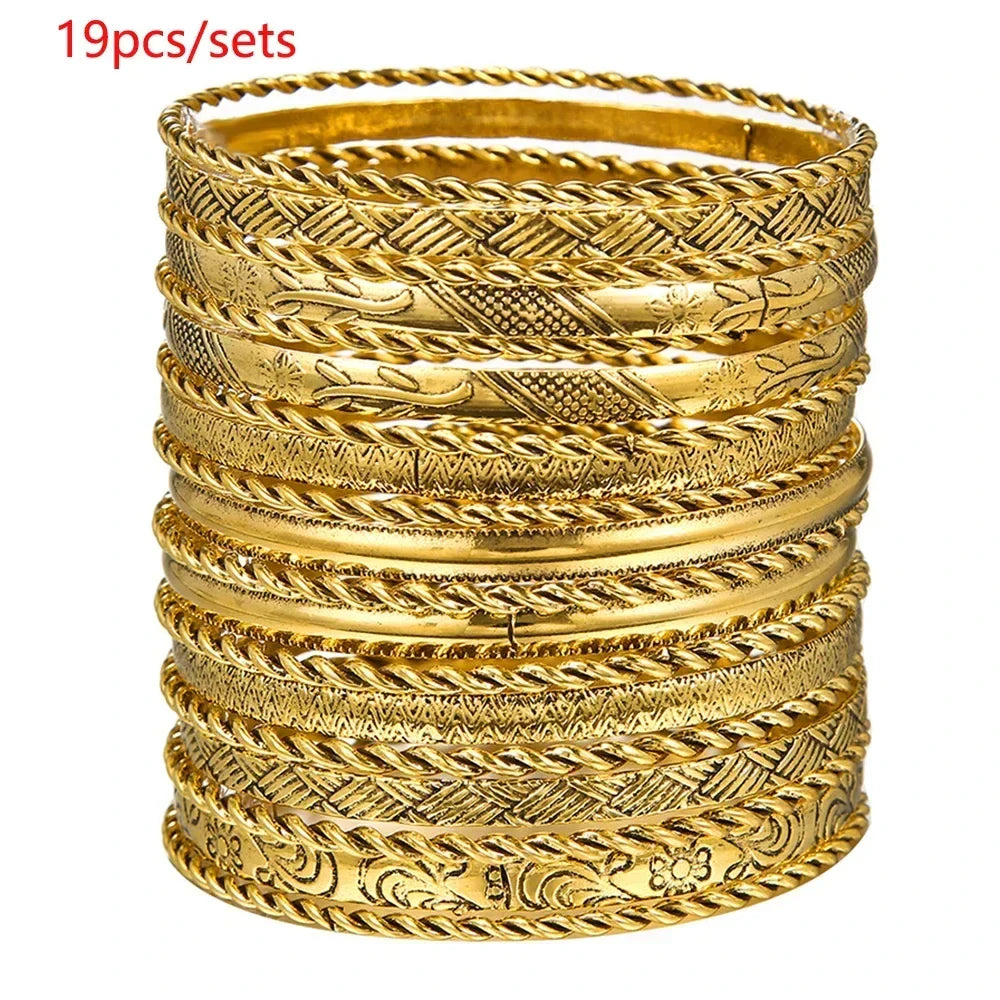 12Pcs Punk Curb Cuban Chain Bracelet Set for Women – Gold Miami Boho Thick Charm Bangles Fashion Jewelry