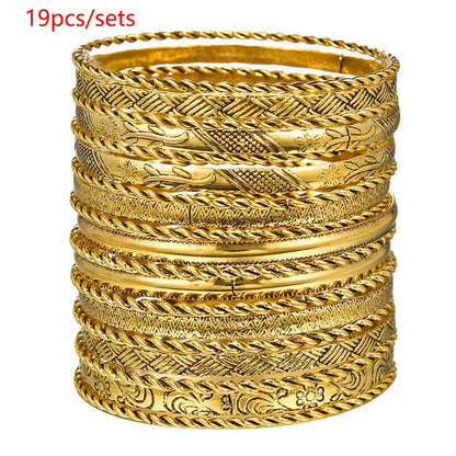 12Pcs Punk Curb Cuban Chain Bracelet Set for Women – Gold Miami Boho Thick Charm Bangles Fashion Jewelry