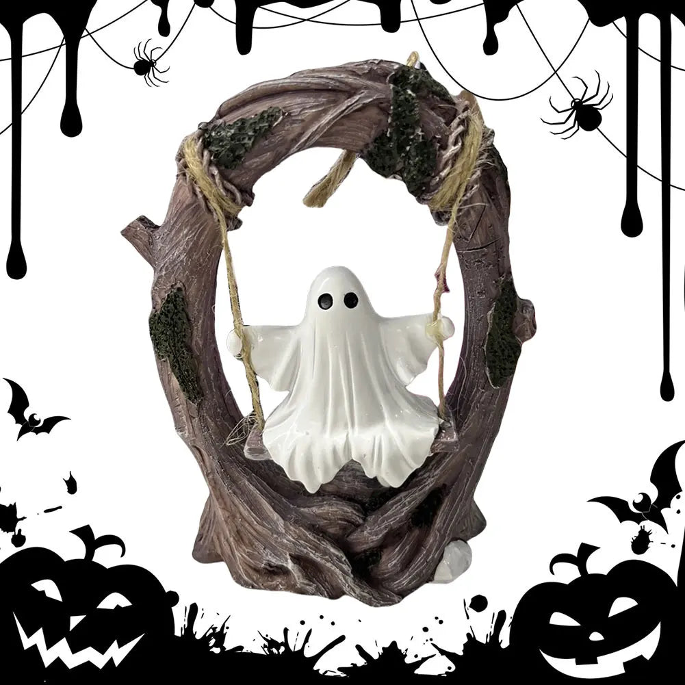 Halloween White Ghost Sculptures — Funny Swinging Tree Ornaments for Tabletop Centerpiece Decor