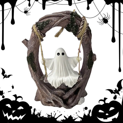Halloween White Ghost Sculptures — Funny Swinging Tree Ornaments for Tabletop Centerpiece Decor