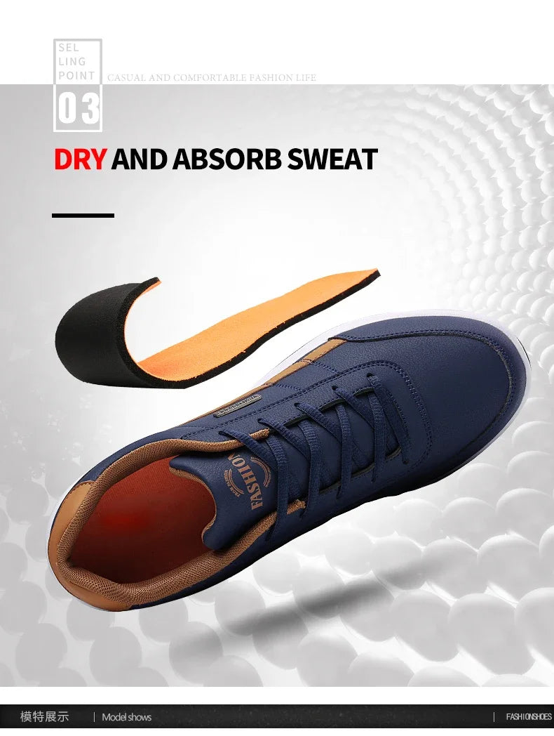 MAEDEF Men's Leather Sneakers – Waterproof Casual Lace-Up Footwear, Comfortable Vulcanized Shoes for Men