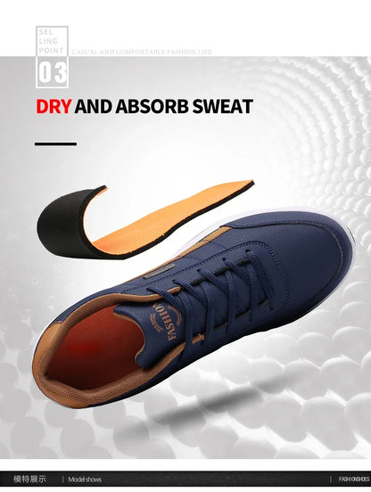 MAEDEF Men's Leather Sneakers – Waterproof, Comfortable Lace-Up Casual Footwear, Vulcanized Shoes