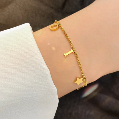 New Fashion Letter Star Pendant Bracelet – Simple Vintage Stainless Steel Luxury Jewelry for Women, Perfect Gift Accessories