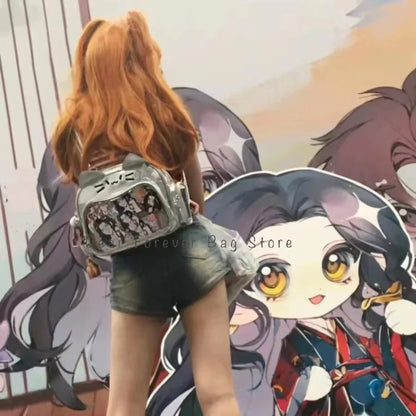 Y2K Korean Kawaii Cat Ita Bag — Cute PU Transparent Shoulder & Crossbody Bag for Girls, Harajuku Style Backpack