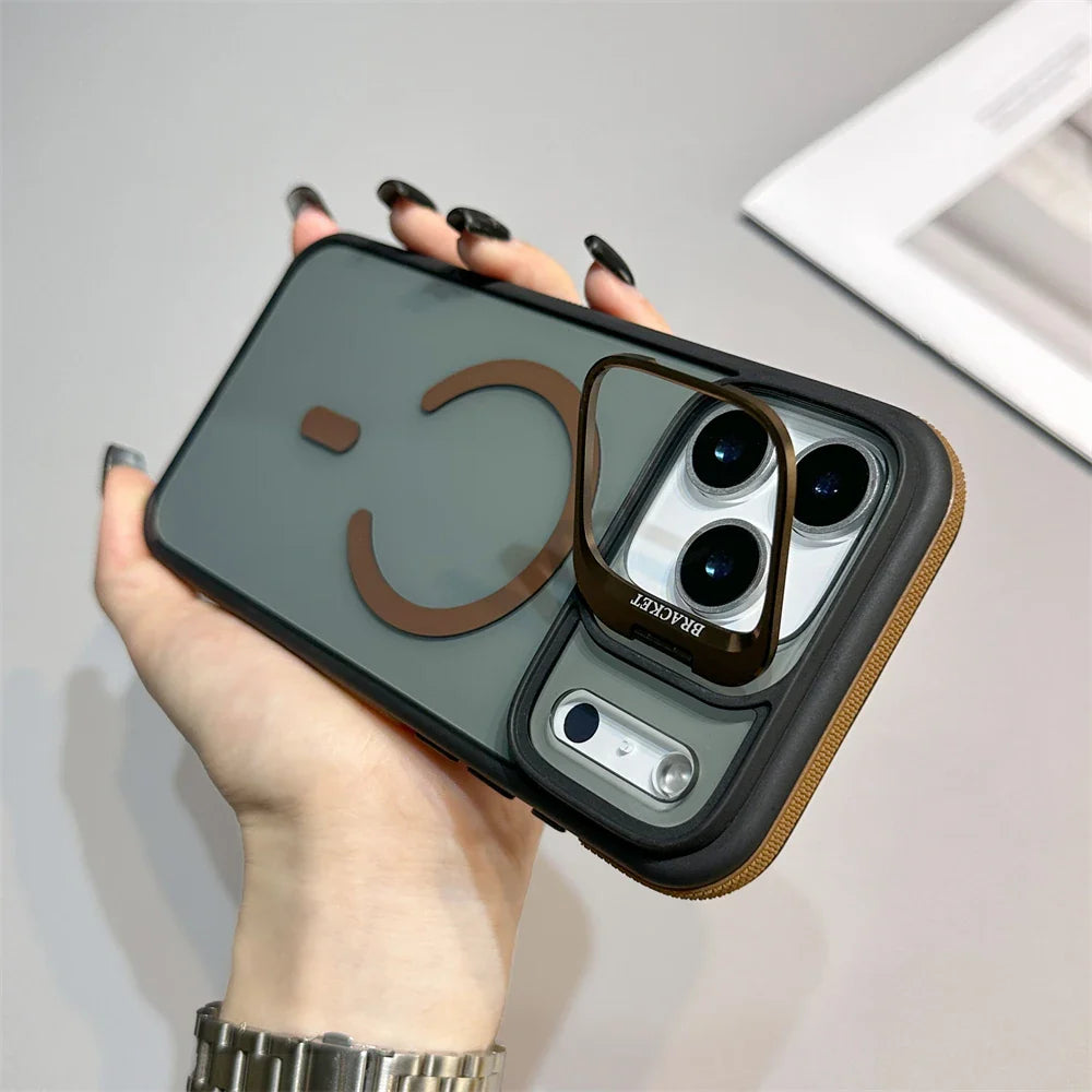 Luxury Matte Transparent MagSafe Kickstand Case — Magnetic Stand Cover for iPhone 11–17 Air, Plus, Pro Max