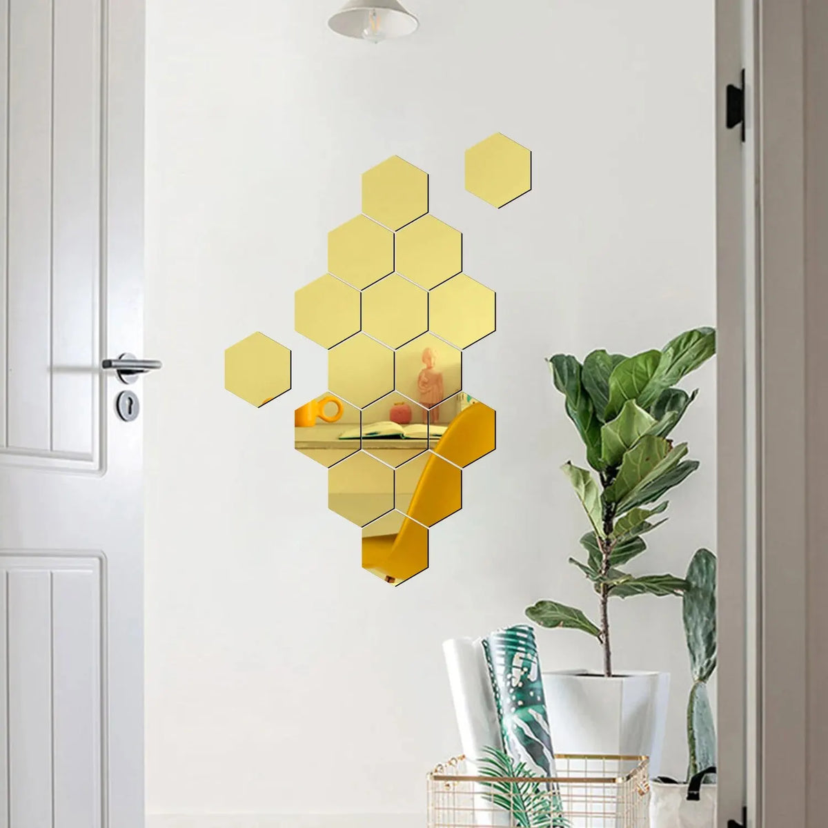 12PCS Geometric Solid Hexagonal Mirror Wall Stickers - DIY with Built-in Adhesive, Removable Home Decoration