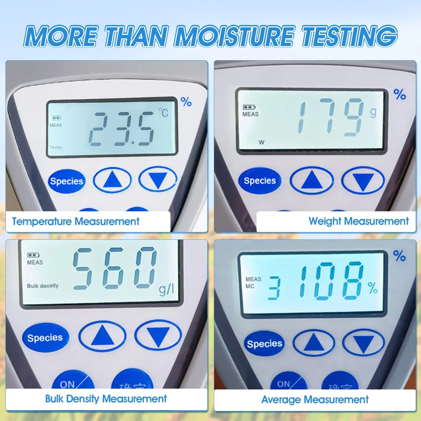 Grain Moisture Meter – LCD Moisture Tester for 20+ Grains with Weight, Density & Temperature Measurement
