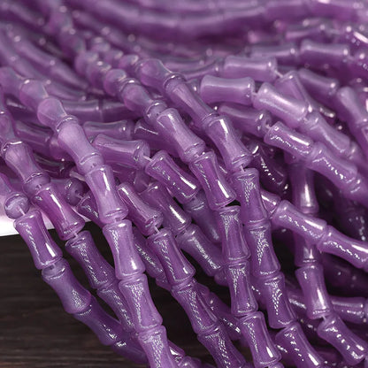 30PCS Green Glass Bamboo Beads - Jade Tube Shape Loose Beads for DIY Bracelet, Necklace & Jewelry Making Accessories