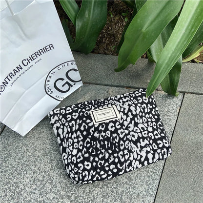 Large Leopard Print Cosmetic Bag for Women — Waterproof Canvas Makeup Organizer with Zipper, Travel Toiletry & Beauty Case