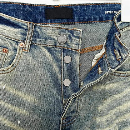 Men's Graffiti Washed Jeans - Retro Distressed Low Rise Skinny Denim Pants