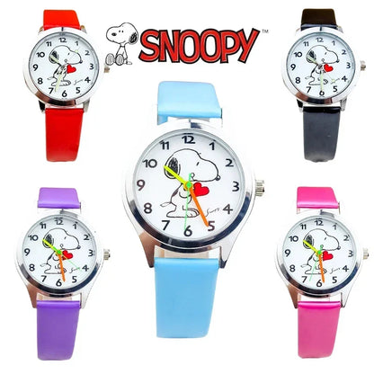 Cute Snoopy Kids Quartz Watch — Kawaii Anime Wristwatch with Colorful Luminous Hands, Fashionable Gift for Boys