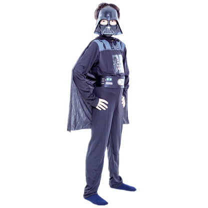 Boys Classic Darth Vader Movie Mask Costume – Printed Cape Armor Onesie for Halloween Kids Fantasy Cosplay